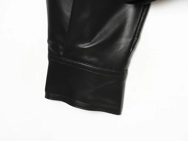 MUJER Faux Leather Bomber Jackets for Women Autumn Pleated Zip Women's Jacket Drawstring Outdoor Womens Coats Fashion Outerwears