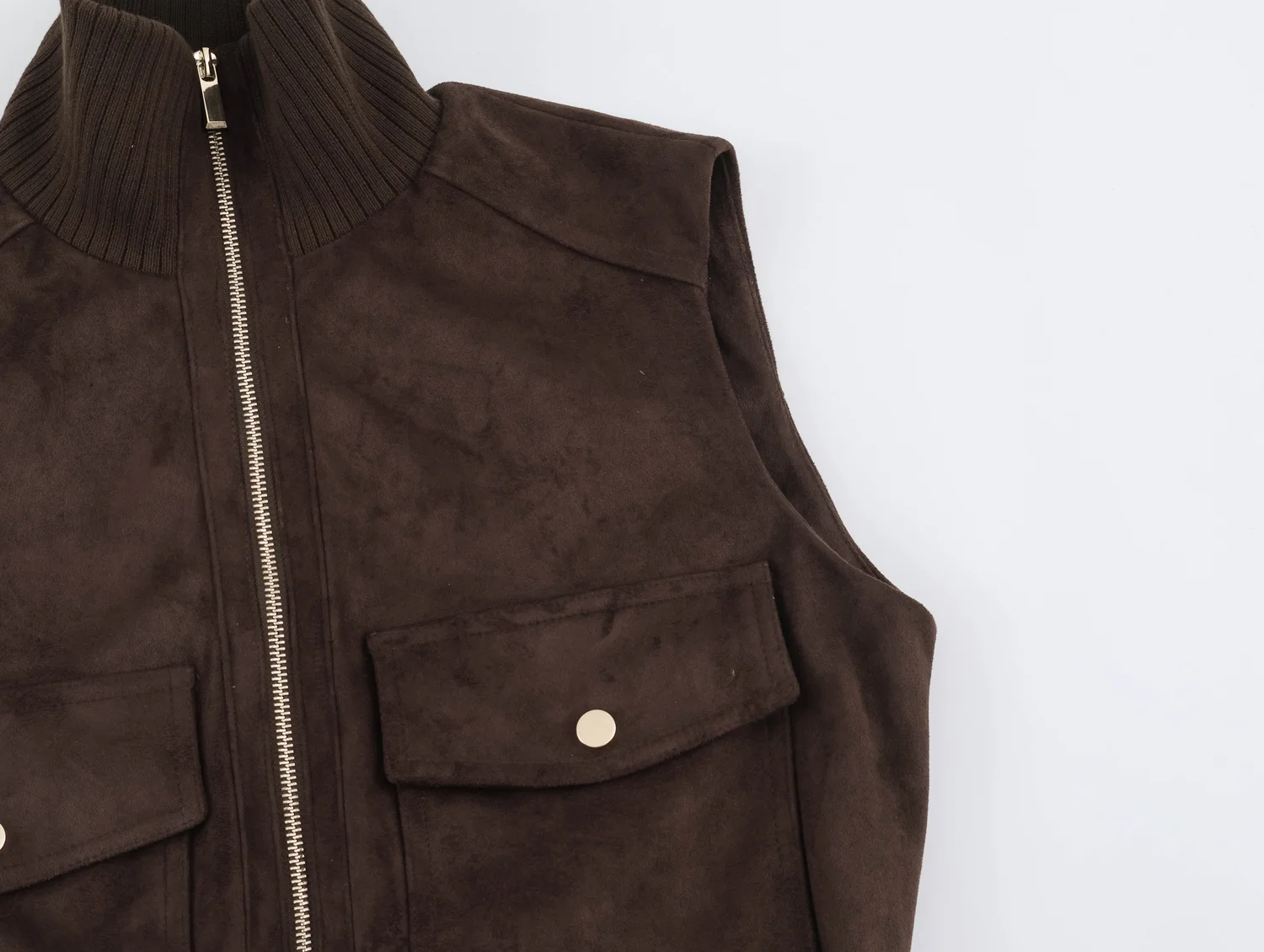 2026 Autumn Women's Elegant Coffee Faux Leather Suede Vest Jackets Lady Retro Pockets Zipper Sleeveless Waistcoats Streetwear