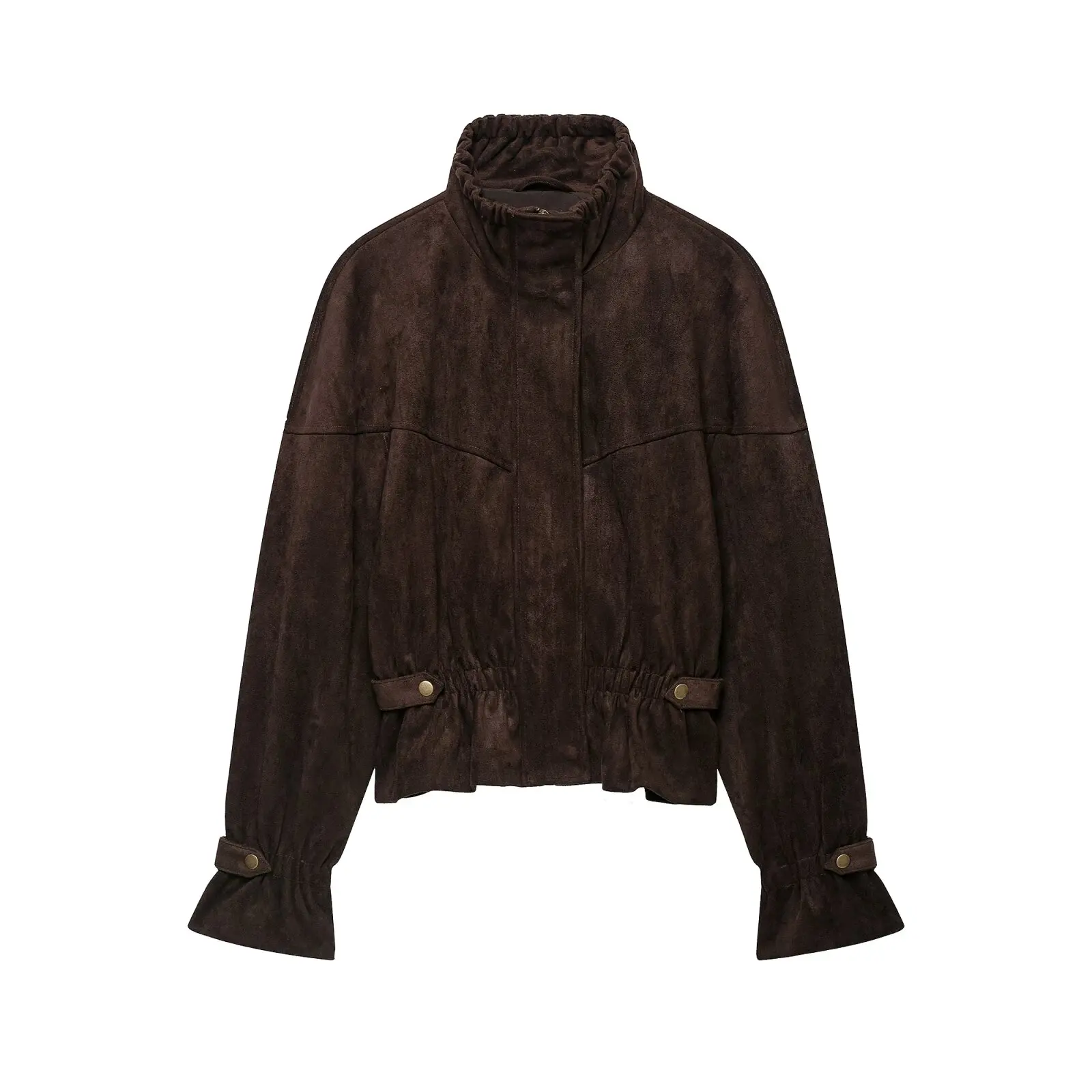 2026 Autumn Winter Women's Elegant Coffee Faux Leather Suede Jackets Lady Vintage Retro Stand Collar Zipper Loose Street Coats