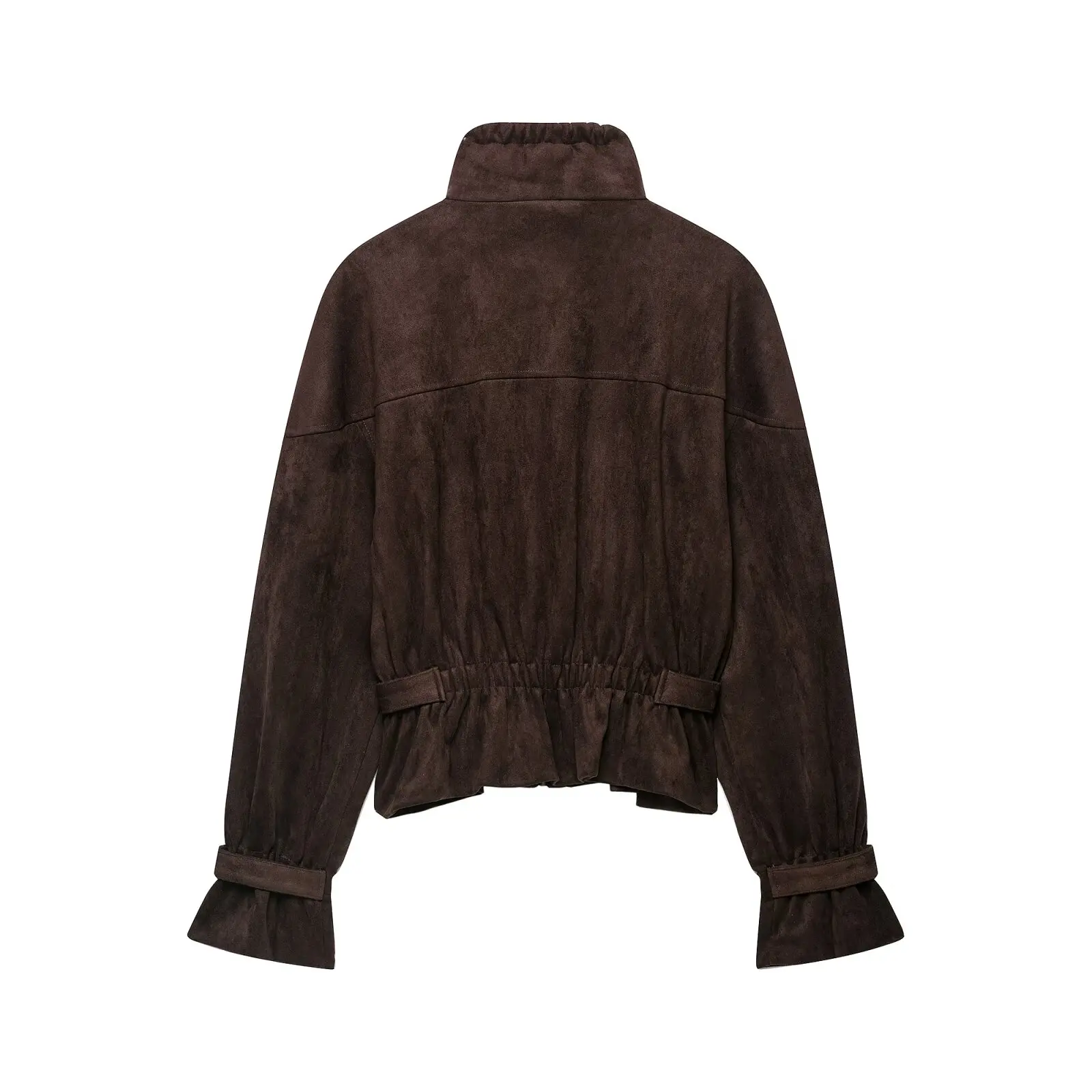 2026 Autumn Winter Women's Elegant Coffee Faux Leather Suede Jackets Lady Vintage Retro Stand Collar Zipper Loose Street Coats