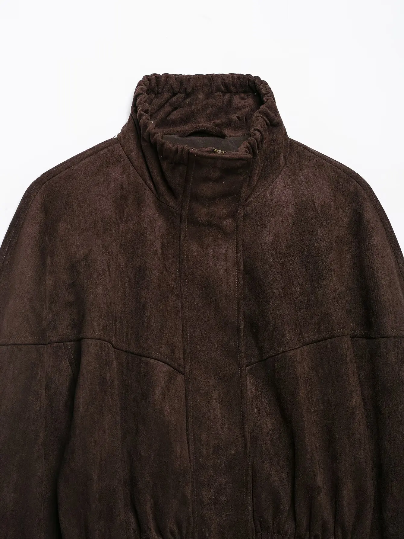 2026 Autumn Winter Women's Elegant Coffee Faux Leather Suede Jackets Lady Vintage Retro Stand Collar Zipper Loose Street Coats