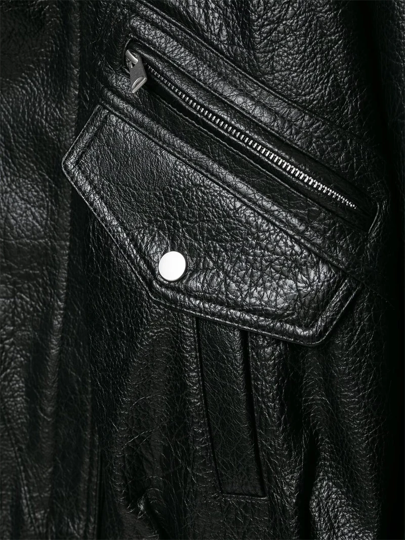 Guobioziy Women's Slim-Fit Pleated Faux Leather Jacket 2026 Spring-Autumn New European Casual Fashion Trend Motorcycle Street