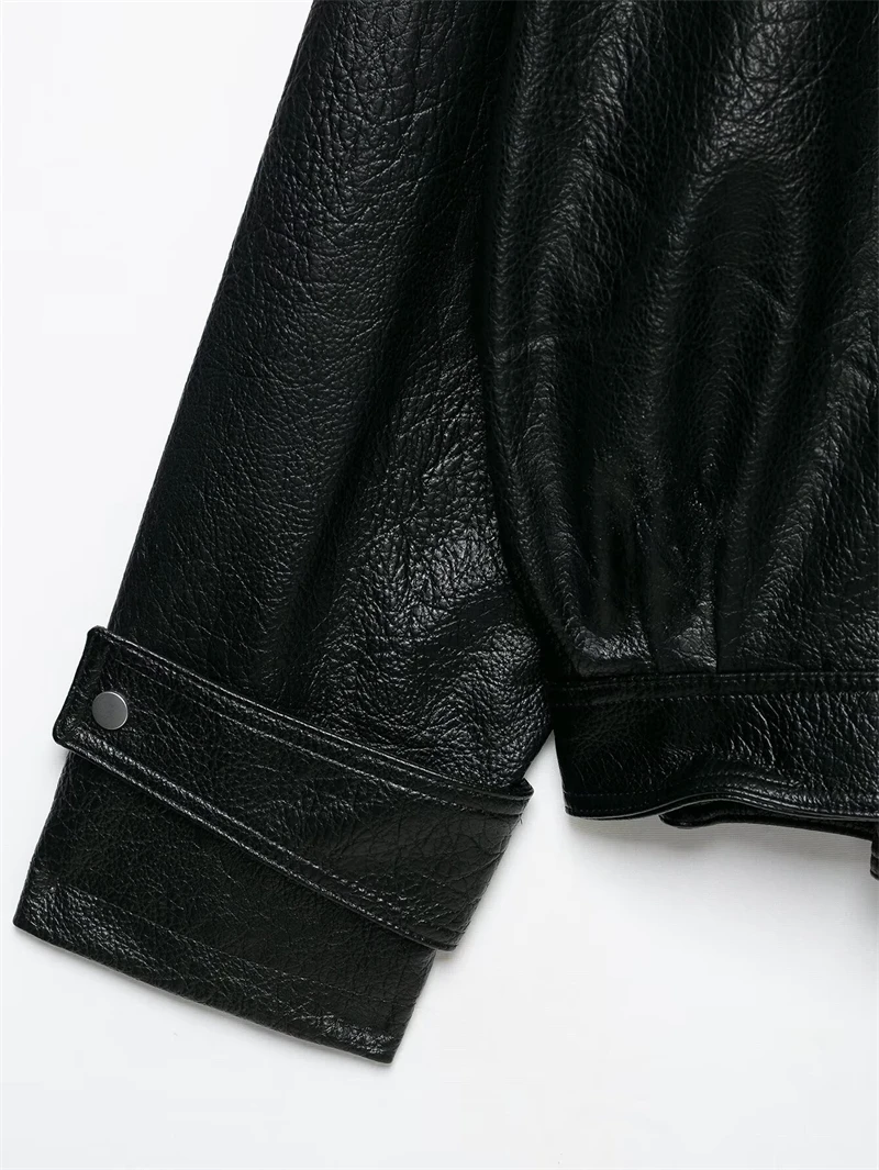 Guobioziy Women's Slim-Fit Pleated Faux Leather Jacket 2026 Spring-Autumn New European Casual Fashion Trend Motorcycle Street