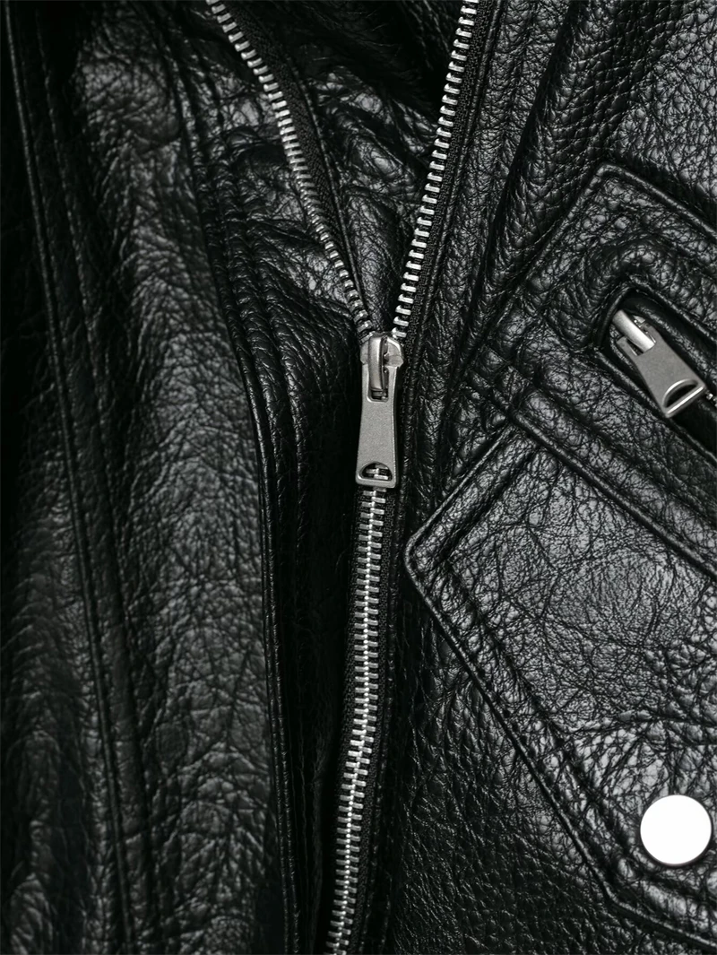 Guobioziy Women's Slim-Fit Pleated Faux Leather Jacket 2026 Spring-Autumn New European Casual Fashion Trend Motorcycle Street