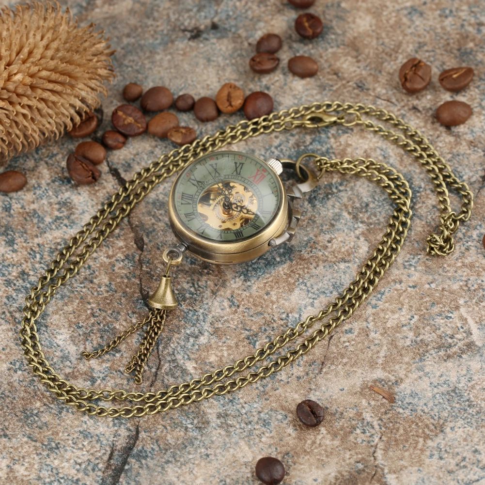 Steampunk Transparent Glass Ball Mechanical Pendant Pocket Watch Chain New Mens P100