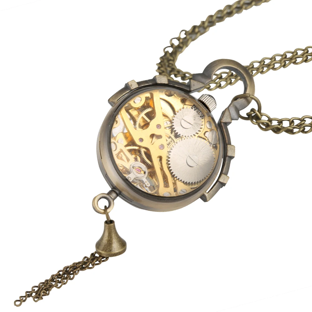 Steampunk Transparent Glass Ball Mechanical Pendant Pocket Watch Chain New Mens P100