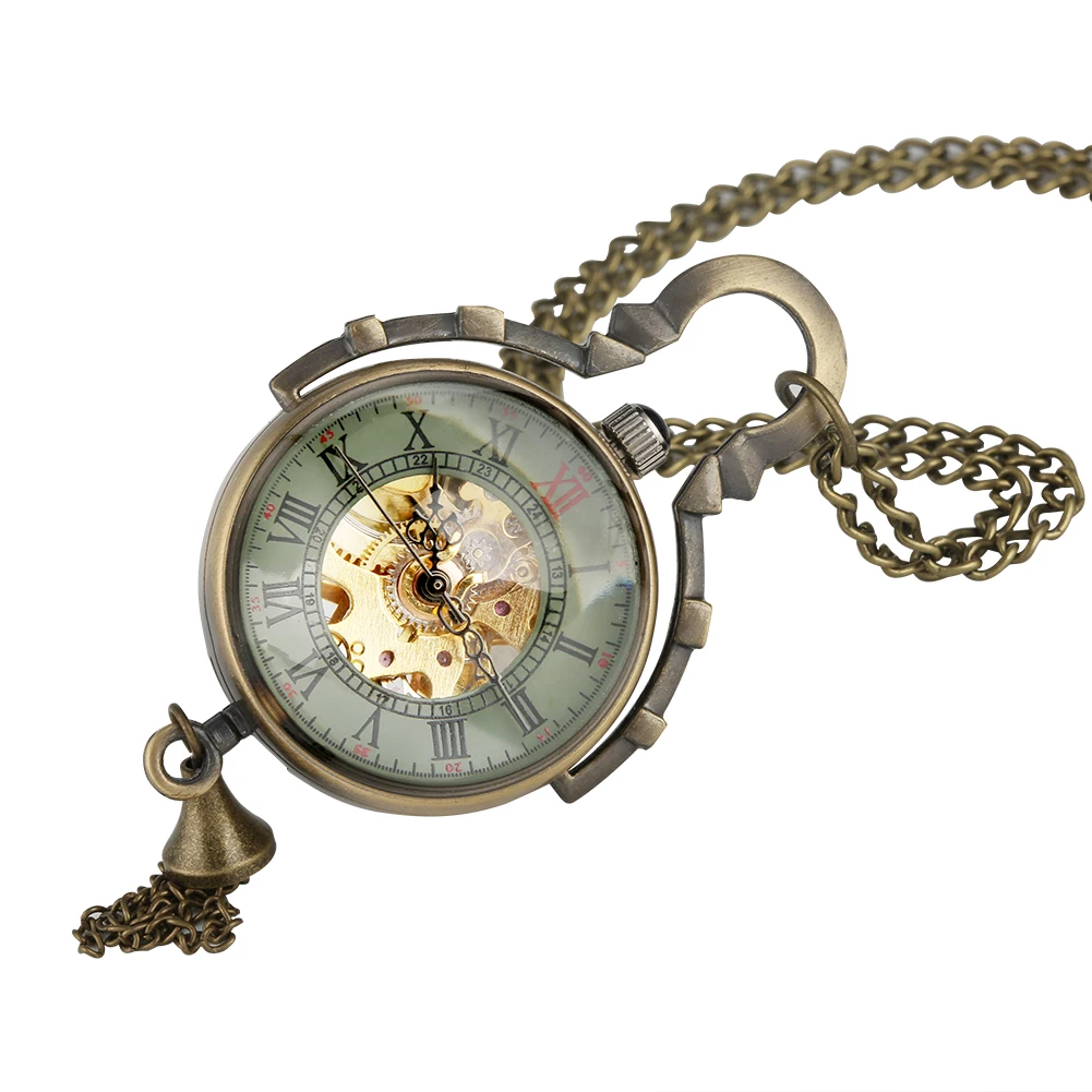 Steampunk Transparent Glass Ball Mechanical Pendant Pocket Watch Chain New Mens P100