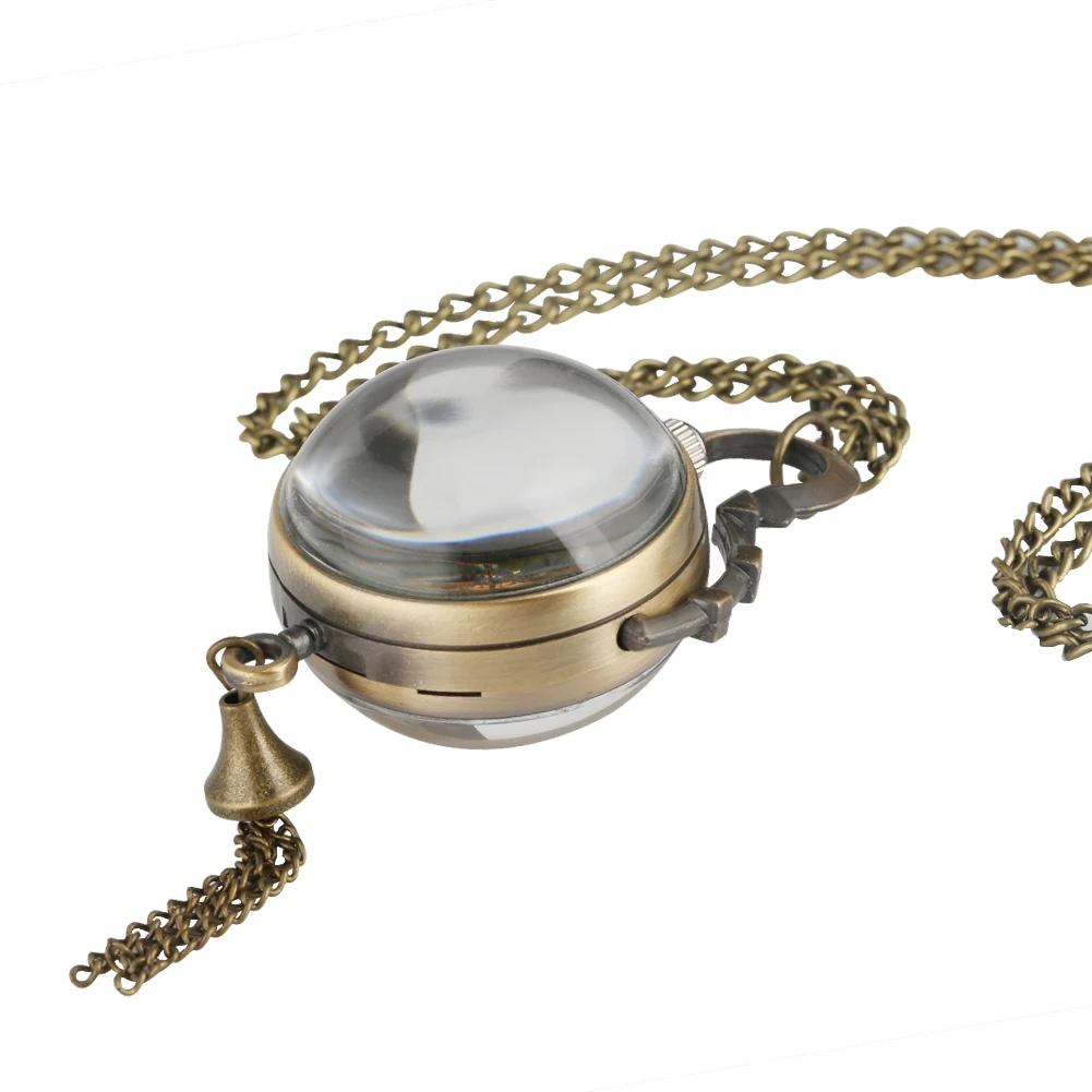 Steampunk Transparent Glass Ball Mechanical Pendant Pocket Watch Chain New Mens P100