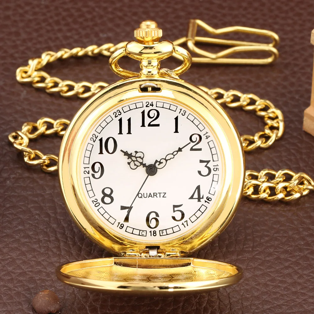 Silver/Black/Gold Smooth Quartz Pocket Watch Men Women Necklace Clock Metal Alloy Watches Pendant with Fob Chain Necklace Gifts