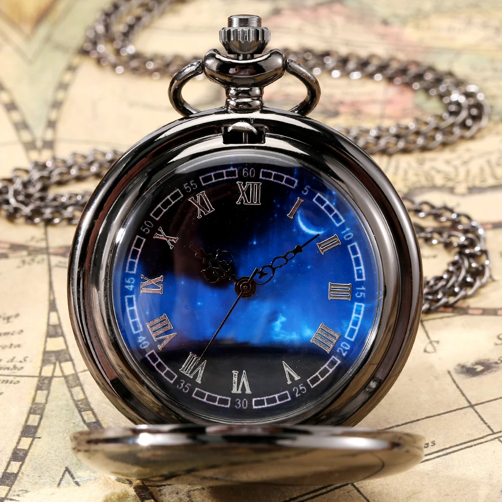 Silver/Black/Gold Smooth Quartz Pocket Watch Men Women Necklace Clock Metal Alloy Watches Pendant with Fob Chain Necklace Gifts