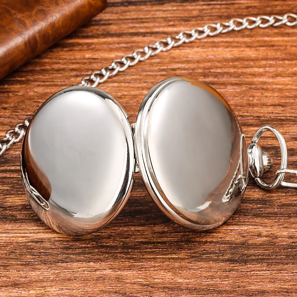 Silver/Black/Gold Smooth Quartz Pocket Watch Men Women Necklace Clock Metal Alloy Watches Pendant with Fob Chain Necklace Gifts