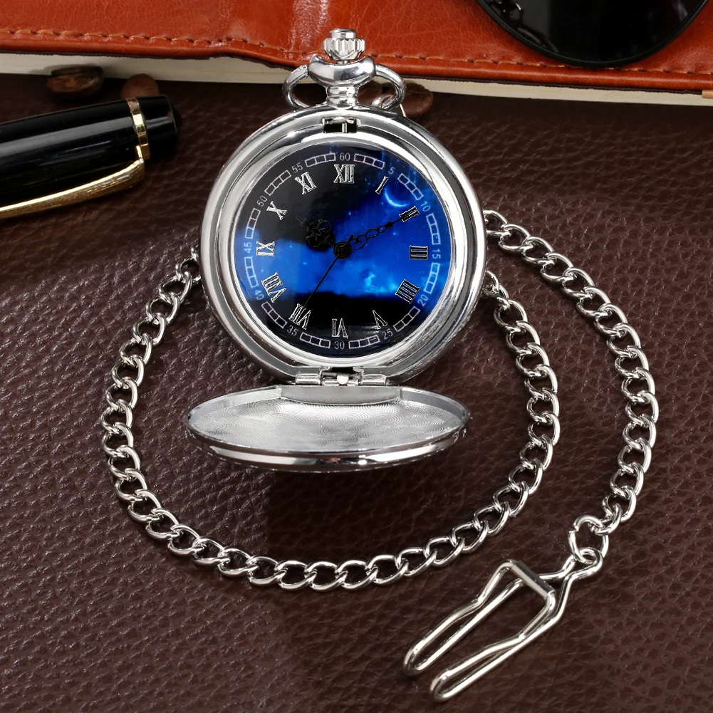 Silver/Black/Gold Smooth Quartz Pocket Watch Men Women Necklace Clock Metal Alloy Watches Pendant with Fob Chain Necklace Gifts
