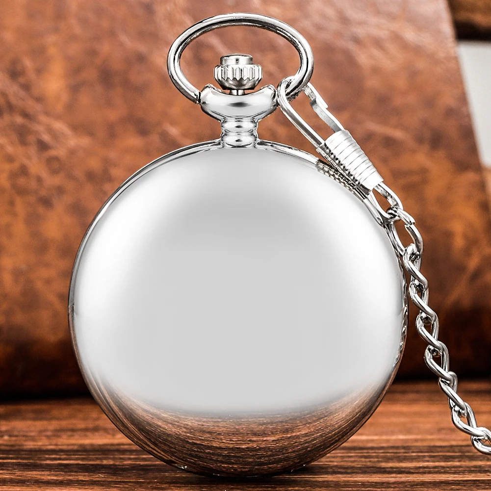 Silver/Black/Gold Smooth Quartz Pocket Watch Men Women Necklace Clock Metal Alloy Watches Pendant with Fob Chain Necklace Gifts