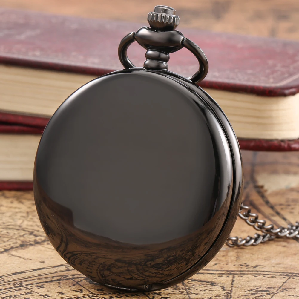 Silver/Black/Gold Smooth Quartz Pocket Watch Men Women Necklace Clock Metal Alloy Watches Pendant with Fob Chain Necklace Gifts