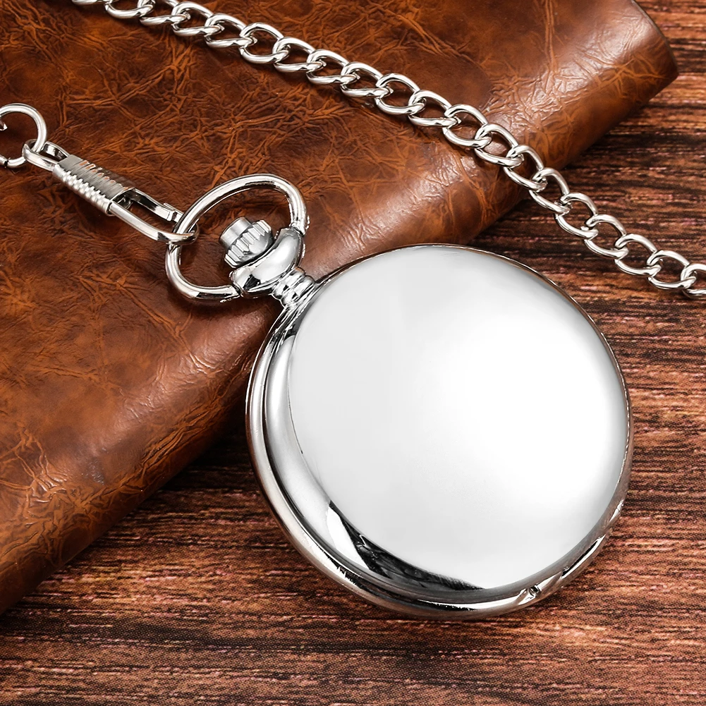 Silver/Black/Gold Smooth Quartz Pocket Watch Men Women Necklace Clock Metal Alloy Watches Pendant with Fob Chain Necklace Gifts