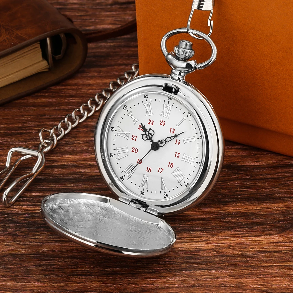 Silver/Black/Gold Smooth Quartz Pocket Watch Men Women Necklace Clock Metal Alloy Watches Pendant with Fob Chain Necklace Gifts