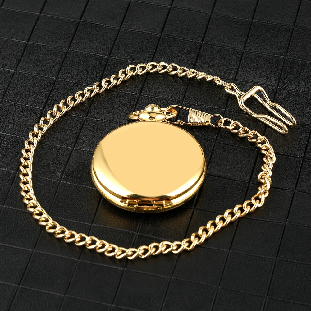 Silver/Black/Gold Smooth Quartz Pocket Watch Men Women Necklace Clock Metal Alloy Watches Pendant with Fob Chain Necklace Gifts
