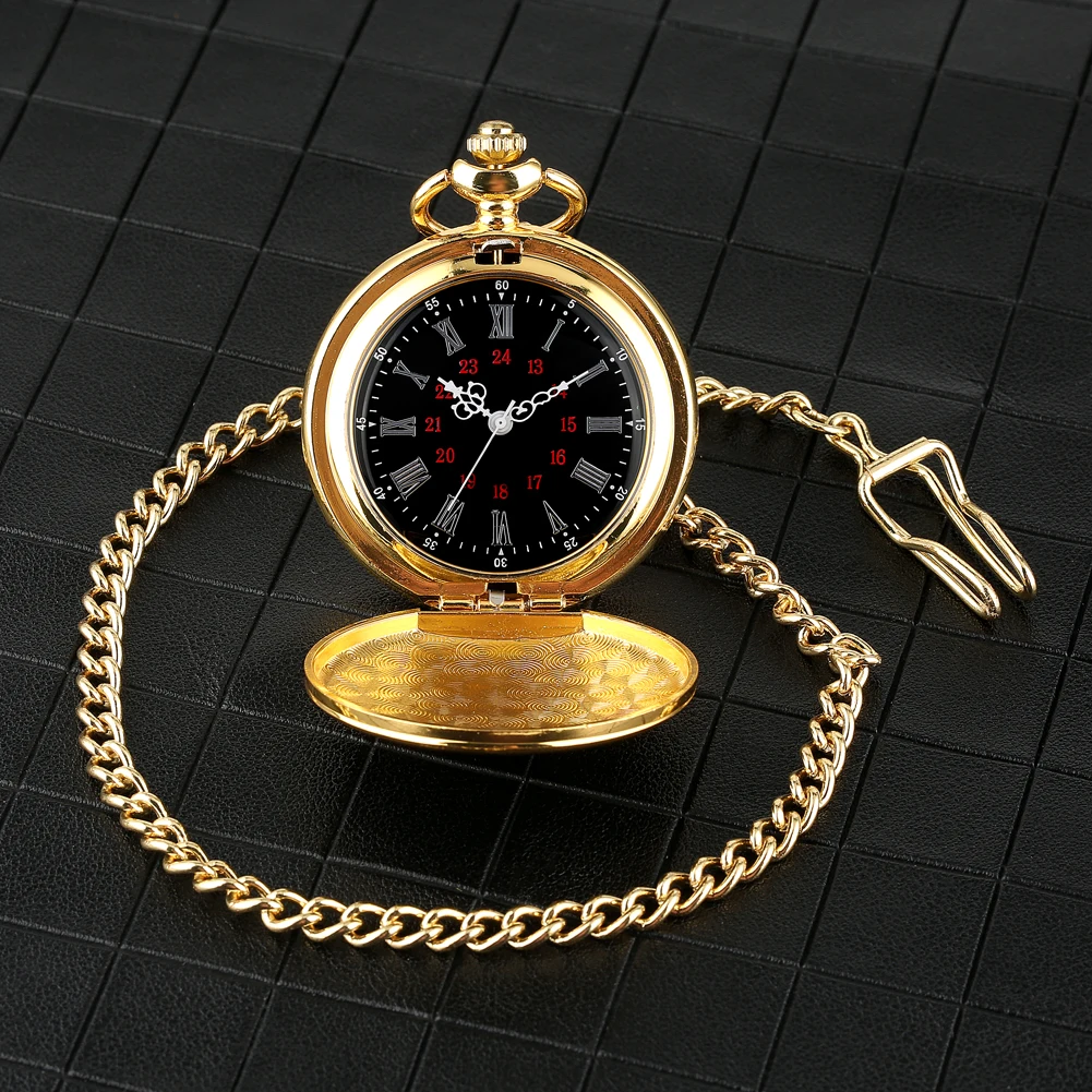 Silver/Black/Gold Smooth Quartz Pocket Watch Men Women Necklace Clock Metal Alloy Watches Pendant with Fob Chain Necklace Gifts