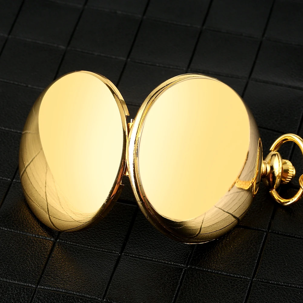 Silver/Black/Gold Smooth Quartz Pocket Watch Men Women Necklace Clock Metal Alloy Watches Pendant with Fob Chain Necklace Gifts