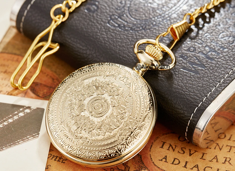 Luxury Golden Nurse fob Watches Chain for men Stainless steel Japan Quartz Movt Pocket Watch Engraved Mens Gift Relogio De Bolso