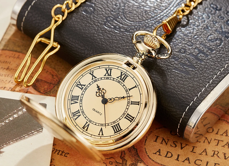 Luxury Golden Nurse fob Watches Chain for men Stainless steel Japan Quartz Movt Pocket Watch Engraved Mens Gift Relogio De Bolso