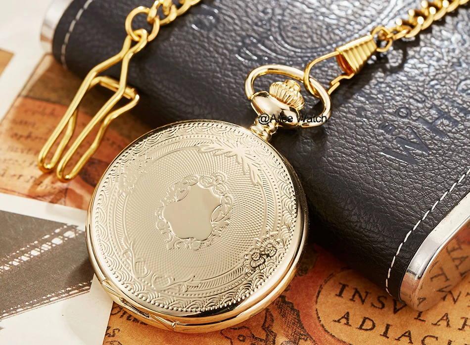 Luxury Golden Nurse fob Watches Chain for men Stainless steel Japan Quartz Movt Pocket Watch Engraved Mens Gift Relogio De Bolso