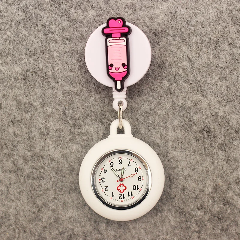 New Cute Nurse Doctor Retractable Pocket Watches Hospital Medical Supplies Badge Reel Ambulance Syringe Clips Watches