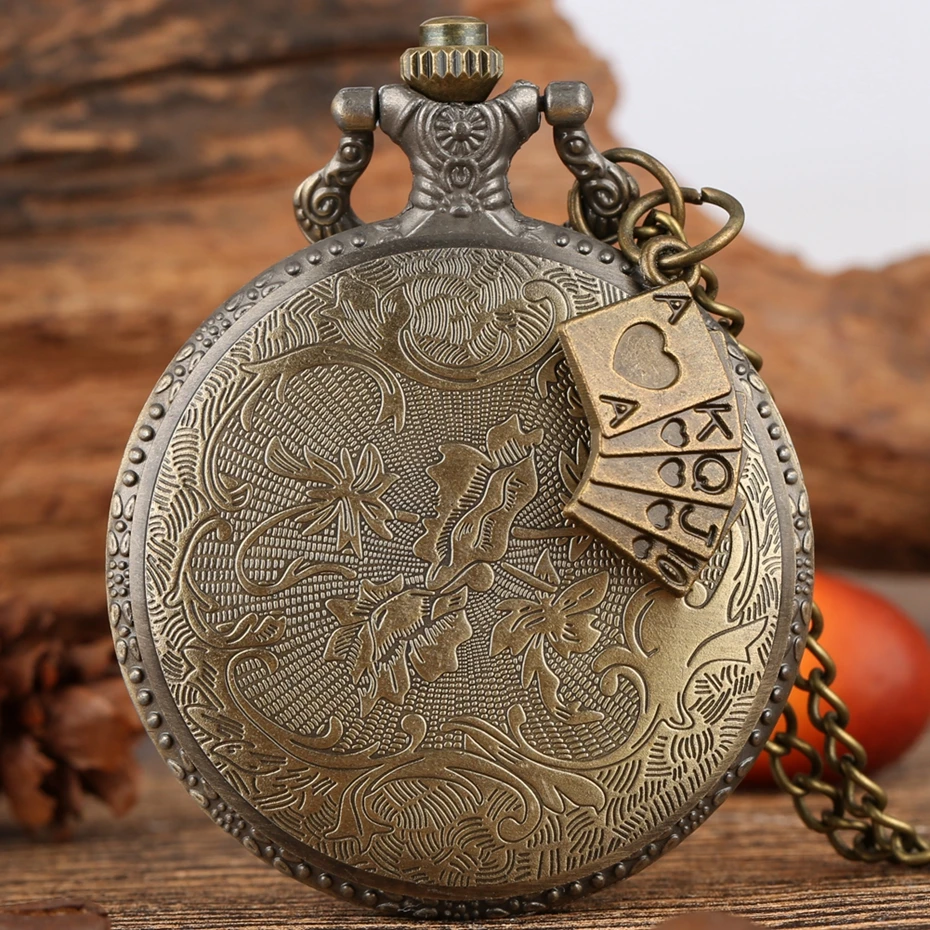 Bronze Women Watches Cute Rabbit Quartz Pocket Watch Pendant Necklace Chain Clock Girls Kids Gifts with Carousel Accessory