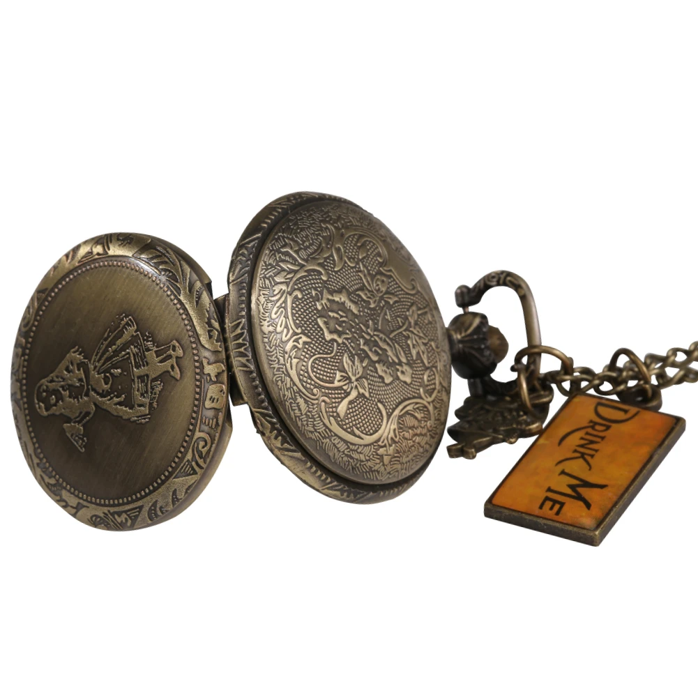 Retro Girl Pocket Watch Bronze Rabbbit Pendant Quartz Fob Watches Gift for Women Kid Necklace Chain Clock Arabic Numerals Reloje