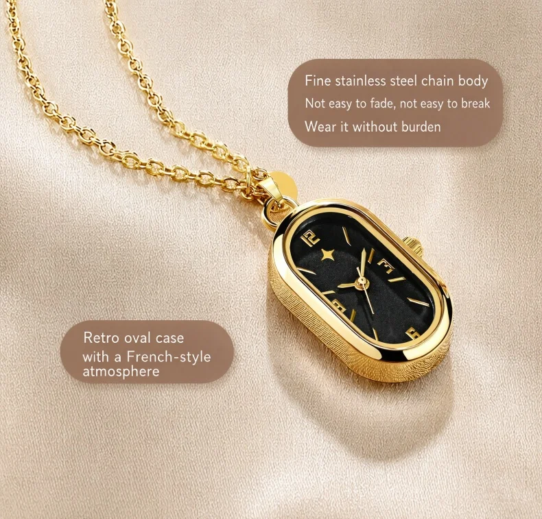 Women's Pendant Watch Oval Necklace Elegant Quartz Pocket Watch Fashion Jewelry Luxurious and Compact Valentine's Day Gift