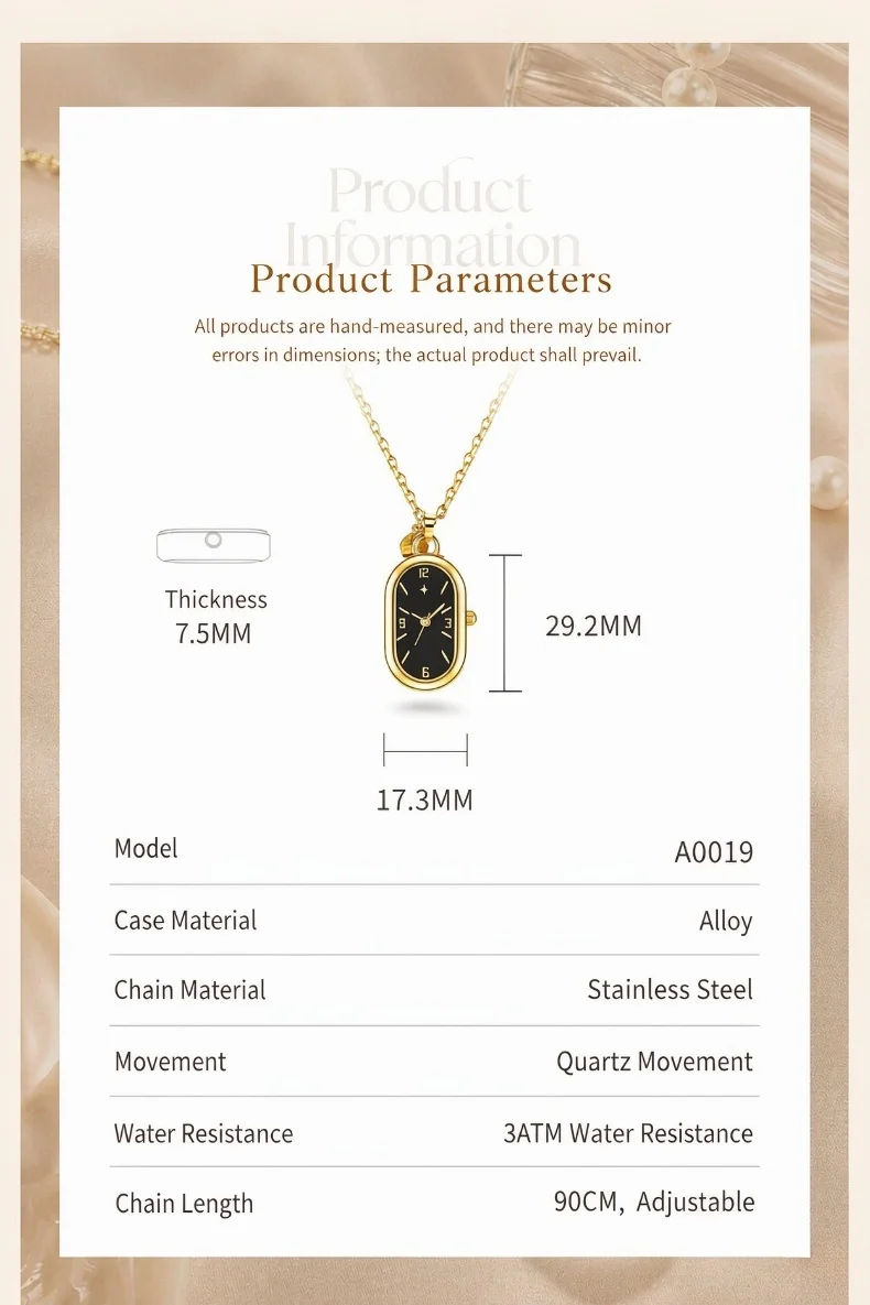 Women's Pendant Watch Oval Necklace Elegant Quartz Pocket Watch Fashion Jewelry Luxurious and Compact Valentine's Day Gift