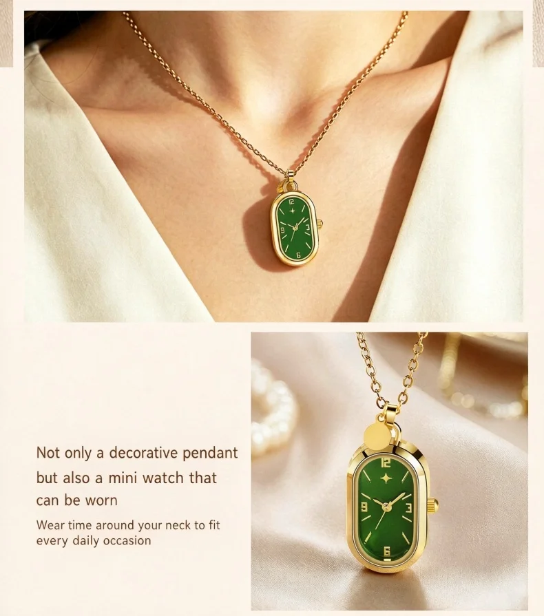 Women's Pendant Watch Oval Necklace Elegant Quartz Pocket Watch Fashion Jewelry Luxurious and Compact Valentine's Day Gift
