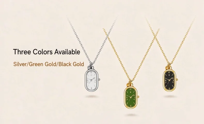 Women's Pendant Watch Oval Necklace Elegant Quartz Pocket Watch Fashion Jewelry Luxurious and Compact Valentine's Day Gift