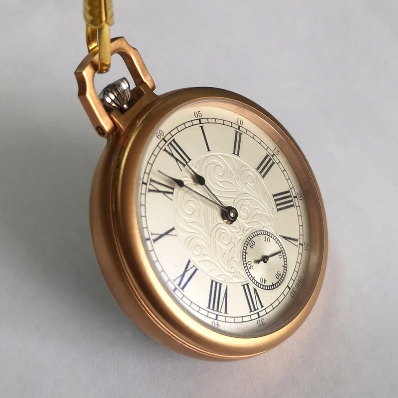 Rose Gold 316L Stainless Steel Waterproof Pocket Watch Mechanical Movement Antique Vintage Luxury VOGOROSO Watch with Chain&Box