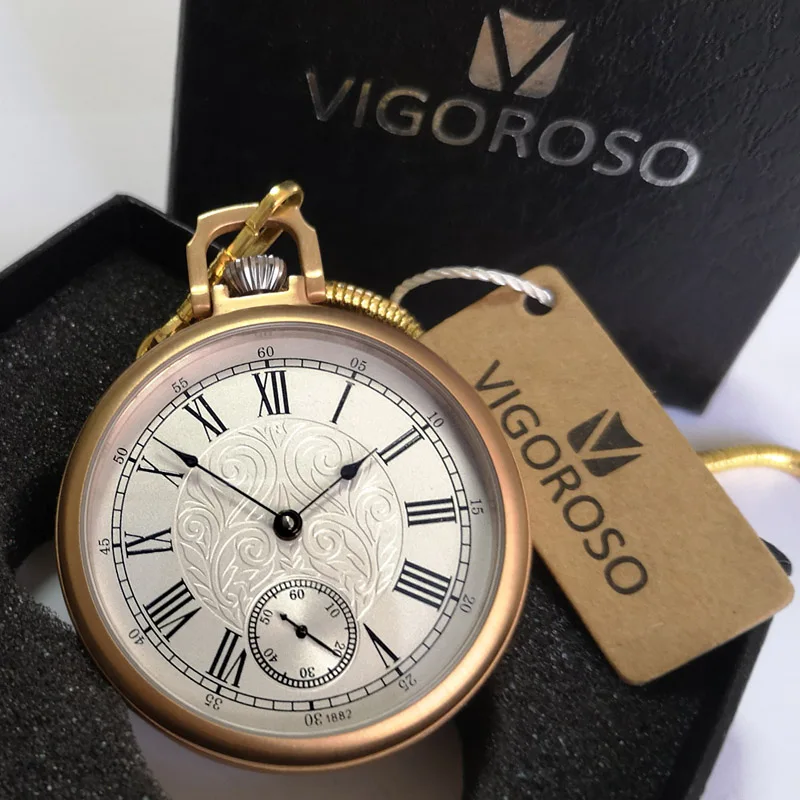 Rose Gold 316L Stainless Steel Waterproof Pocket Watch Mechanical Movement Antique Vintage Luxury VOGOROSO Watch with Chain&Box