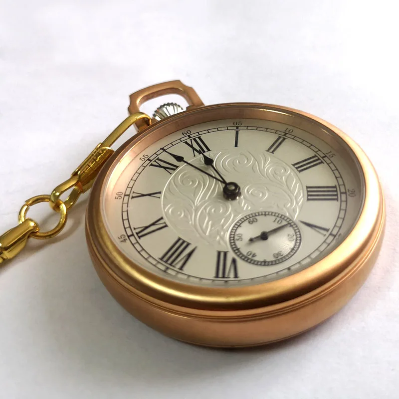Rose Gold 316L Stainless Steel Waterproof Pocket Watch Mechanical Movement Antique Vintage Luxury VOGOROSO Watch with Chain&Box