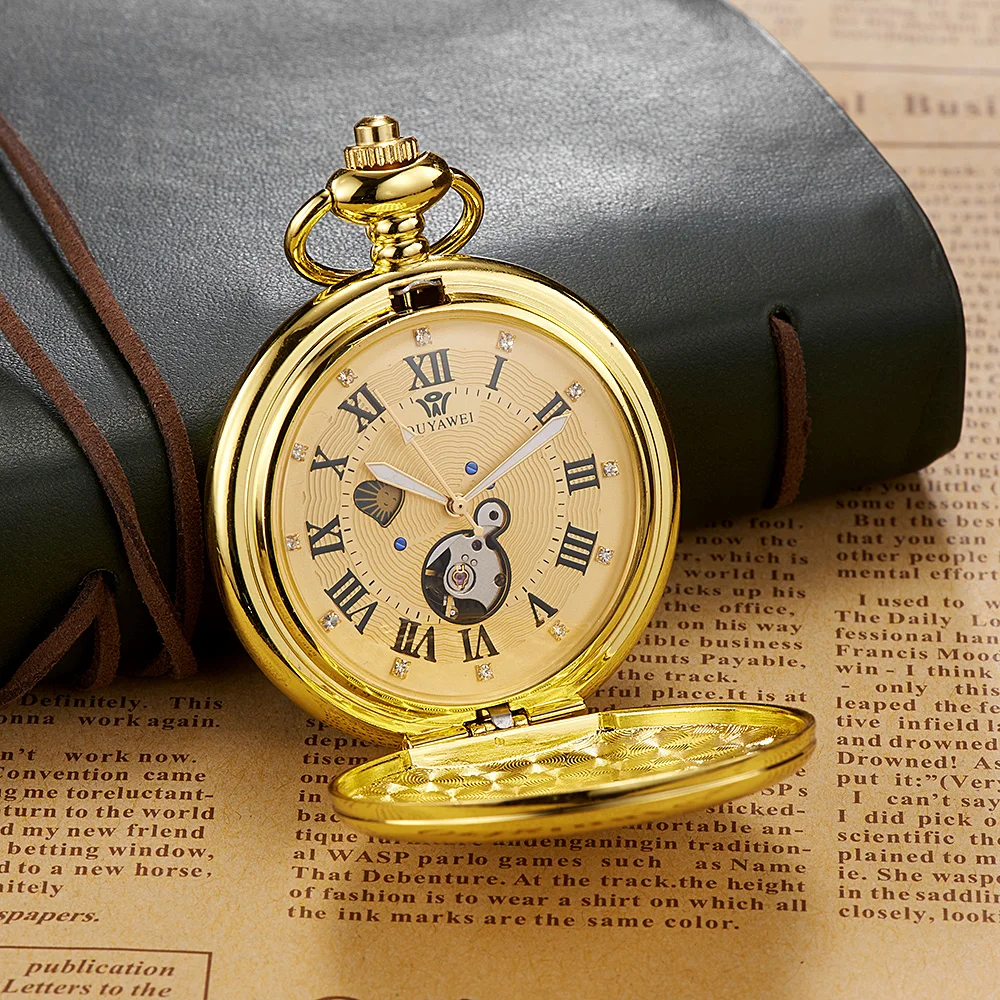 New OYW Brand Stainless Steel Men Fashion Casual Pocket Watch Skeleton Dial Silver Hand Wind Mechanical Male Fob Chain Watches