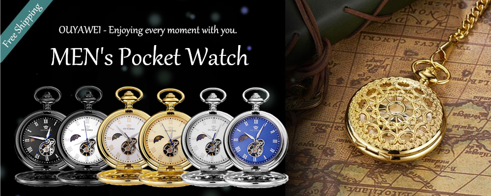 New OYW Brand Stainless Steel Men Fashion Casual Pocket Watch Skeleton Dial Silver Hand Wind Mechanical Male Fob Chain Watches
