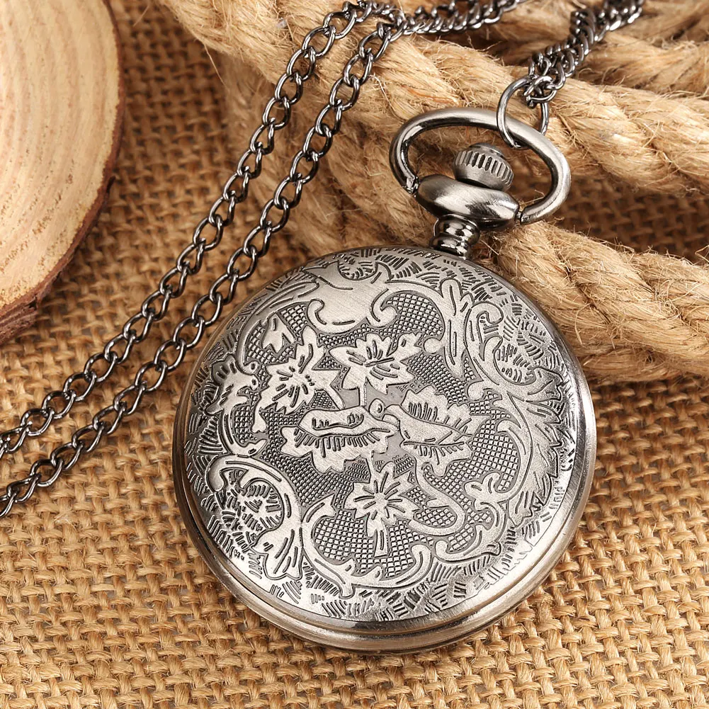 Multi‑Style Embossed Carved Alloy Pocket Watch Vintage Wood Decor Classic Quartz Pocket Watch Pendant Pocket Watch Gift Unisex