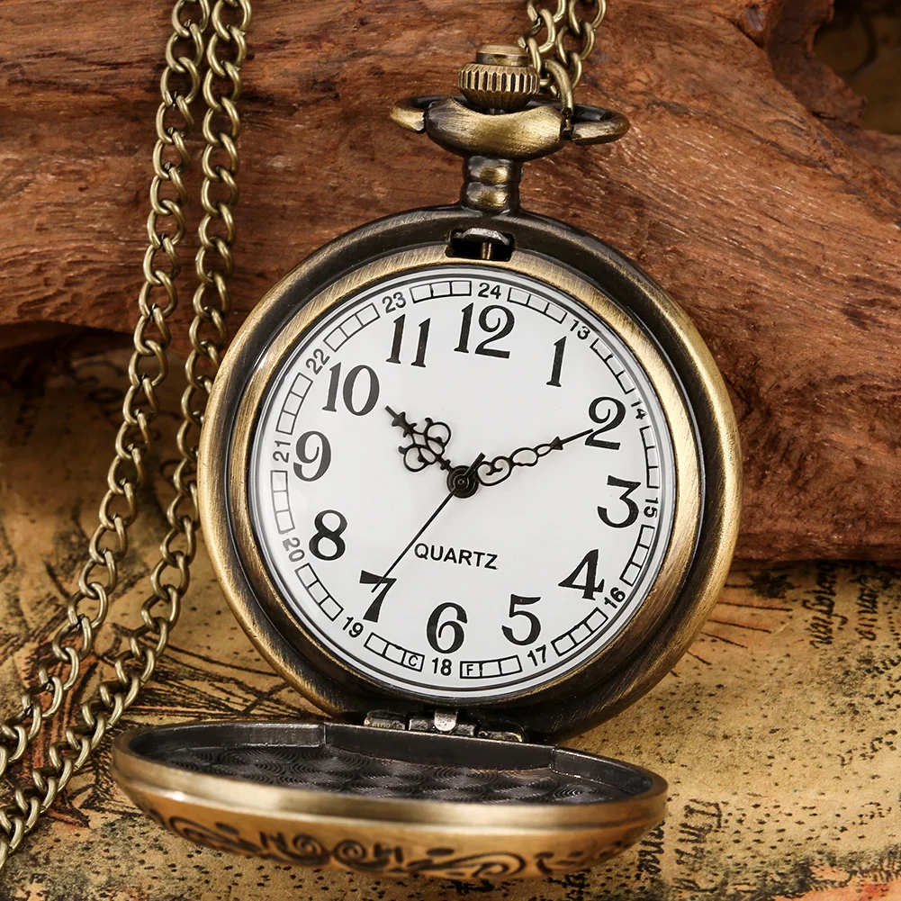 Multi‑Style Embossed Carved Alloy Pocket Watch Vintage Wood Decor Classic Quartz Pocket Watch Pendant Pocket Watch Gift Unisex