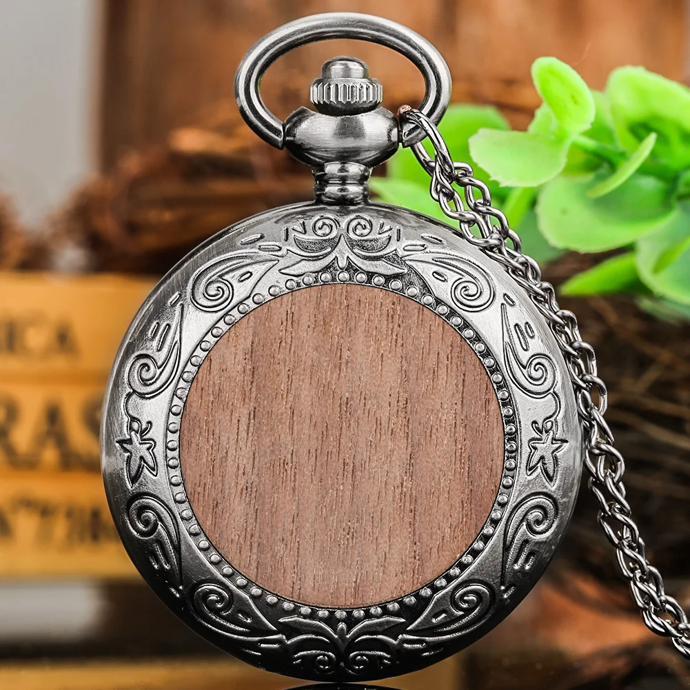 Multi‑Style Embossed Carved Alloy Pocket Watch Vintage Wood Decor Classic Quartz Pocket Watch Pendant Pocket Watch Gift Unisex
