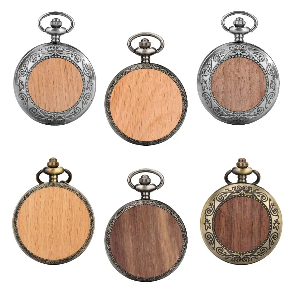 Multi‑Style Embossed Carved Alloy Pocket Watch Vintage Wood Decor Classic Quartz Pocket Watch Pendant Pocket Watch Gift Unisex