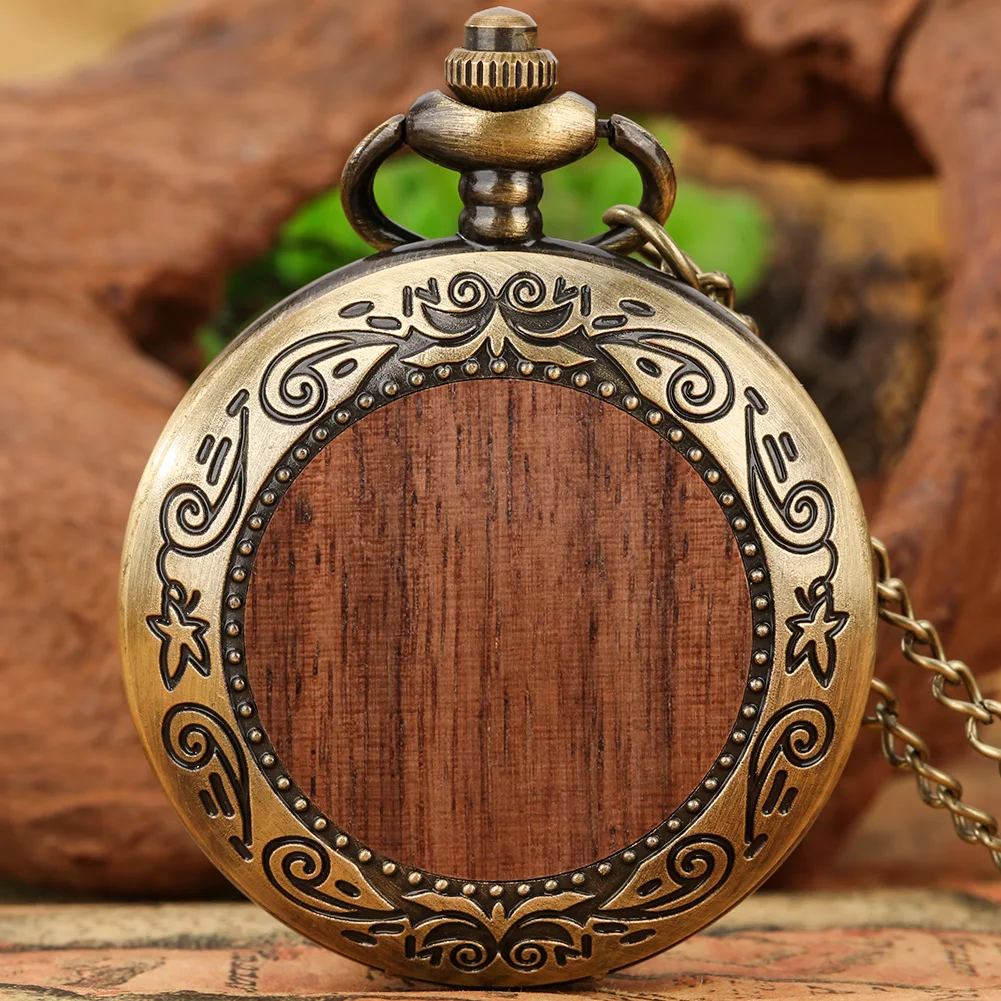 Multi‑Style Embossed Carved Alloy Pocket Watch Vintage Wood Decor Classic Quartz Pocket Watch Pendant Pocket Watch Gift Unisex