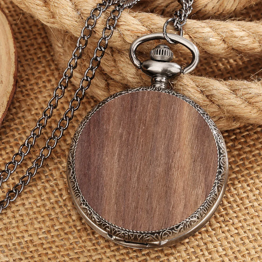 Multi‑Style Embossed Carved Alloy Pocket Watch Vintage Wood Decor Classic Quartz Pocket Watch Pendant Pocket Watch Gift Unisex