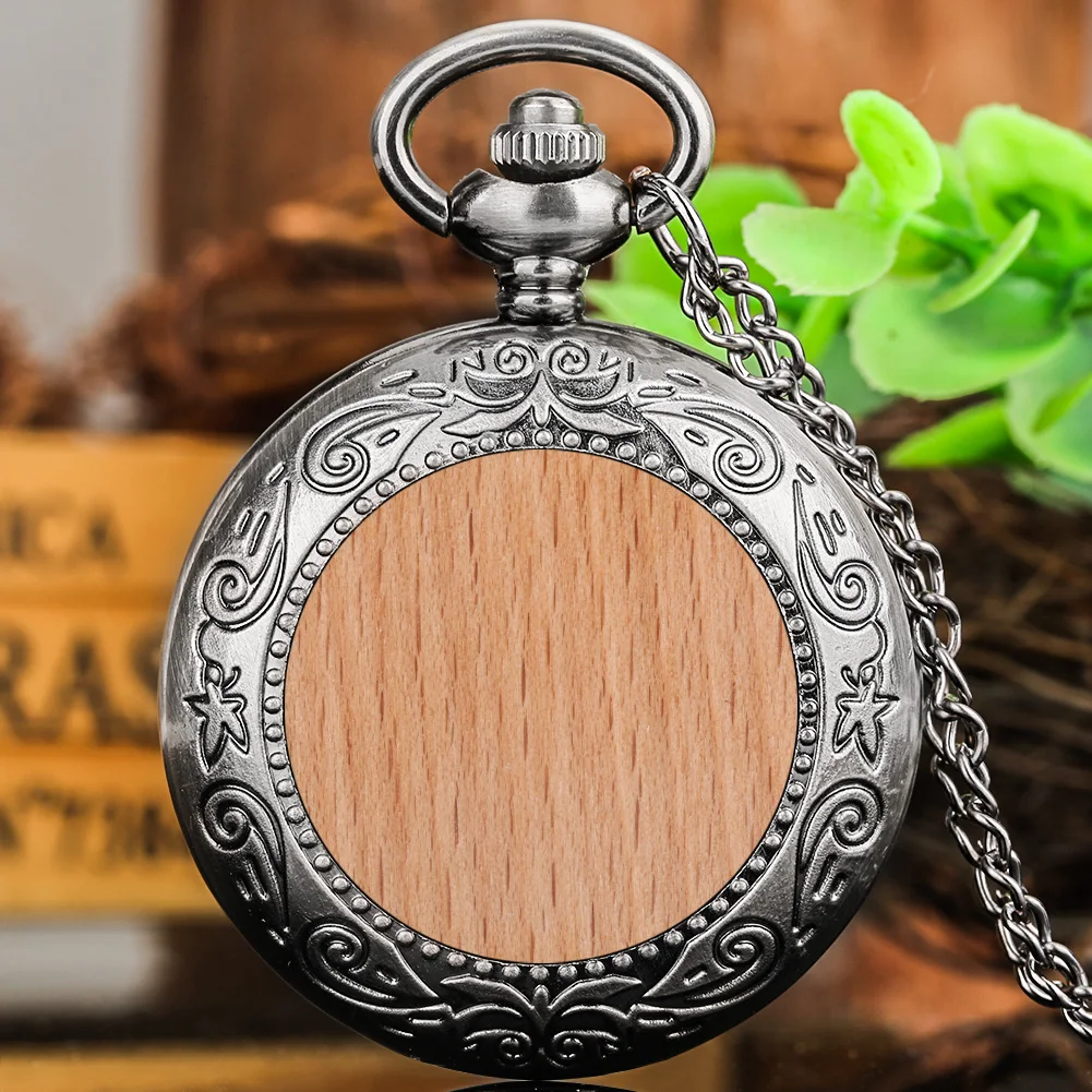Multi‑Style Embossed Carved Alloy Pocket Watch Vintage Wood Decor Classic Quartz Pocket Watch Pendant Pocket Watch Gift Unisex