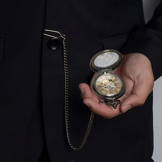 Retro Bronze Roman Digital Mechanical Pocket Watch with Automatic Chain Flip Cover Antique bronze transparent gear hollow mechan