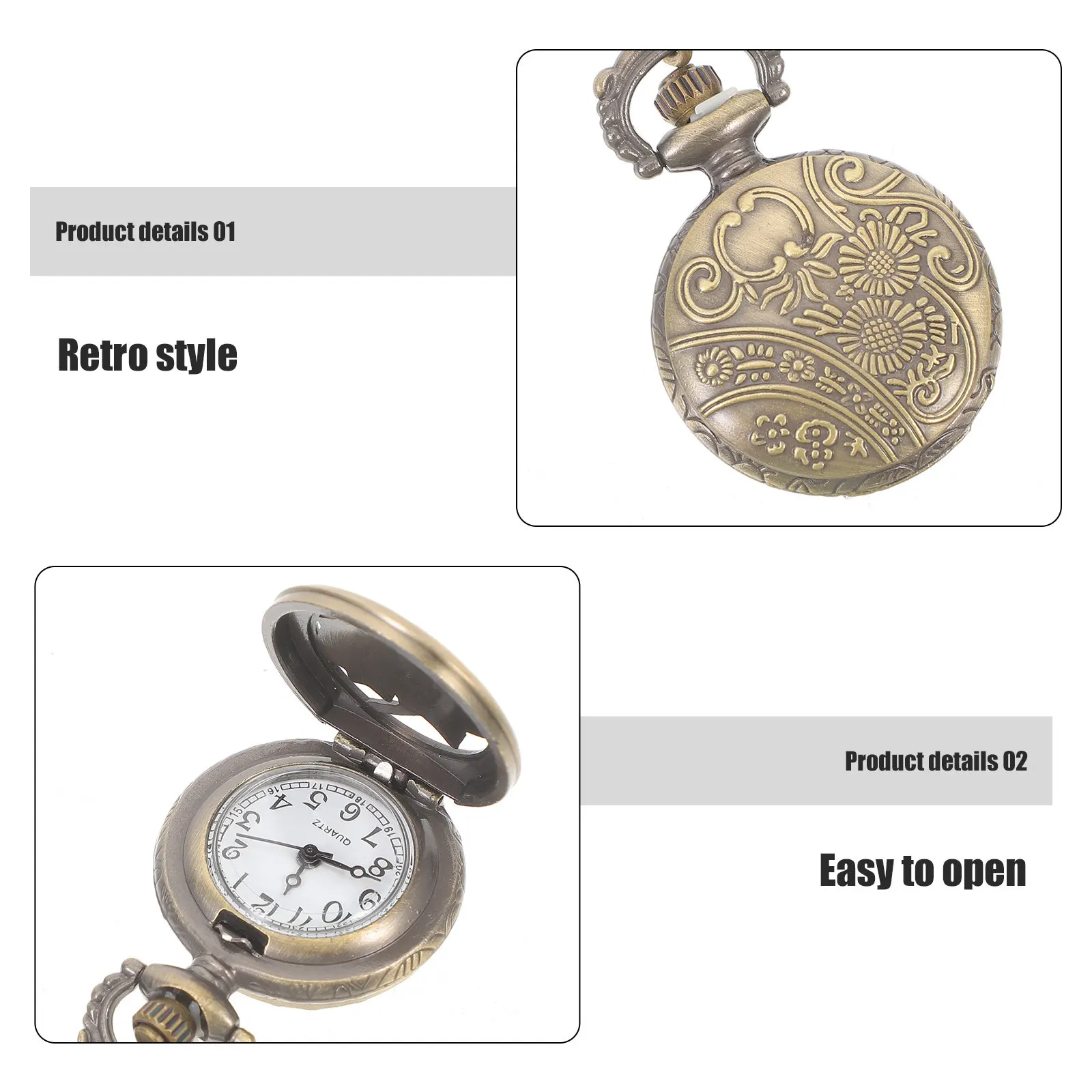 Retro Vintage Bronze Quartz Pocket Watch Necklace Hollow Flower Pendant Elegant Timepiece Fashion Gift for Men Women