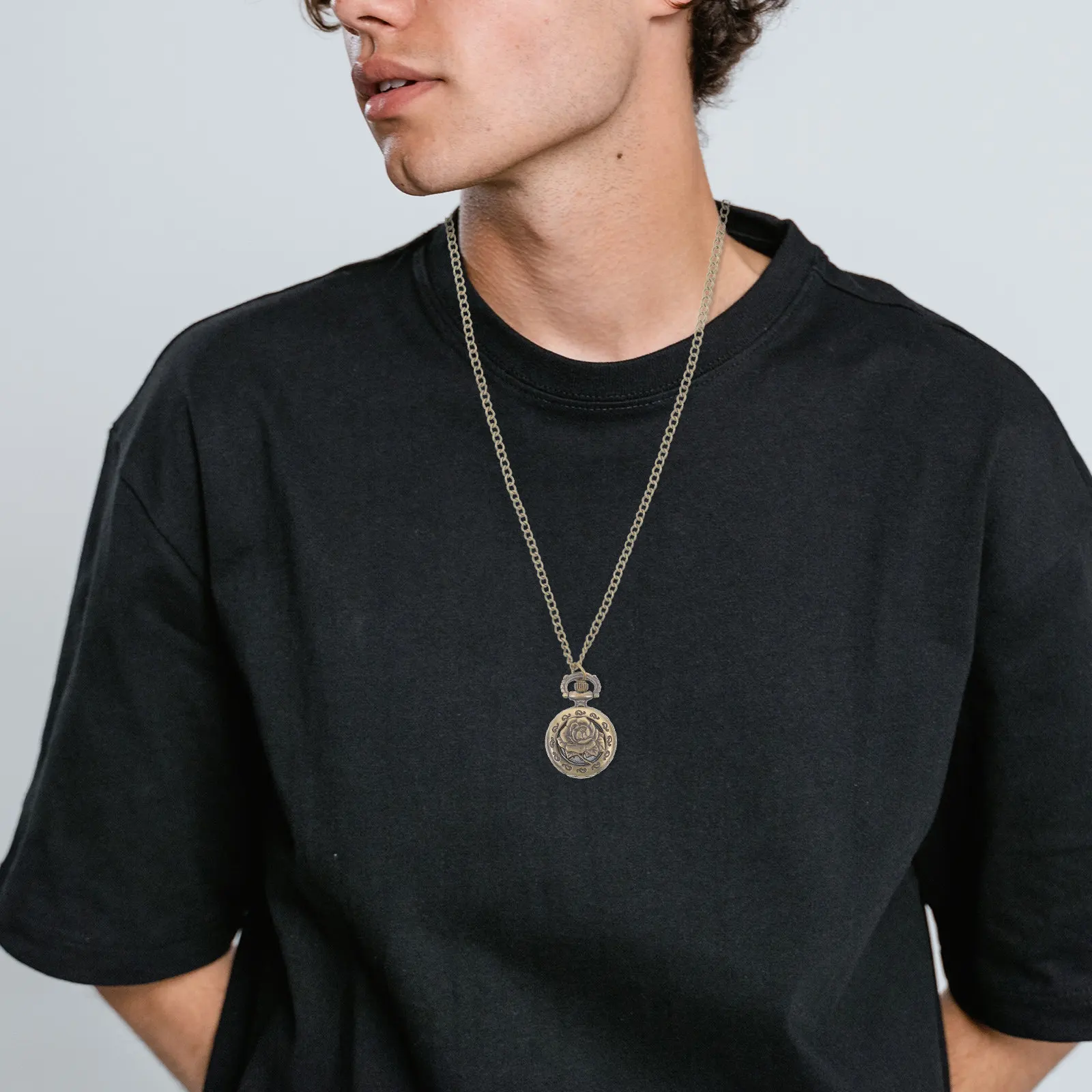 Retro Vintage Bronze Quartz Pocket Watch Necklace Hollow Flower Pendant Elegant Timepiece Fashion Gift for Men Women