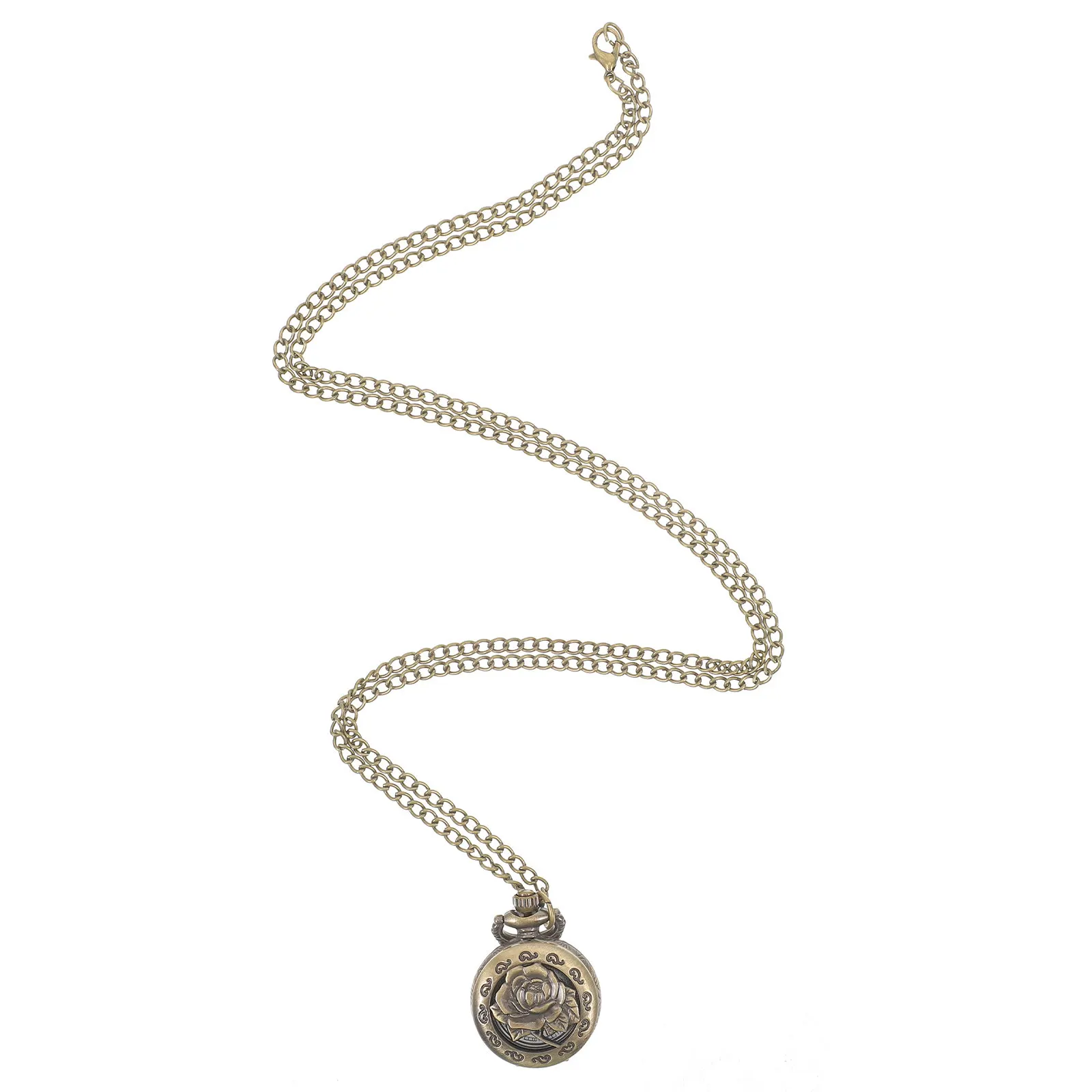 Retro Vintage Bronze Quartz Pocket Watch Necklace Hollow Flower Pendant Elegant Timepiece Fashion Gift for Men Women