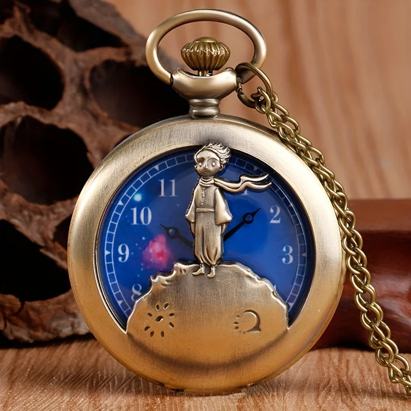 Retro Little Prince Quartz Pocket Watch Antique Bronze Hollow Pendant Necklace Watch Romantic Gift